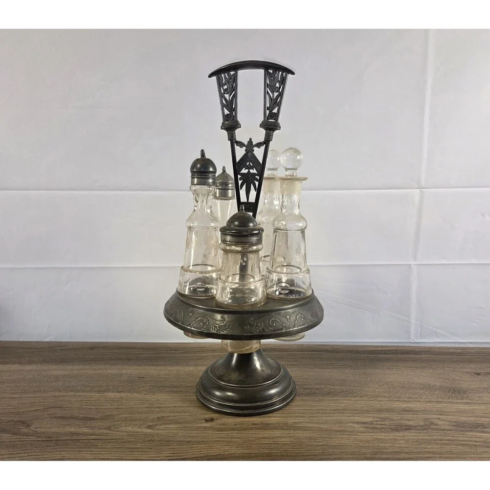 Antique 1880s‎ Meriden Britannia Quadruple Cruet Castor Set Silverplate